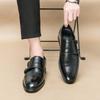 Fashion Men Business Dress Shoes Black Brown Side Double Button Leather Shoes European Fashion Versatile Suit Le Fu Shoes Size 38-46
