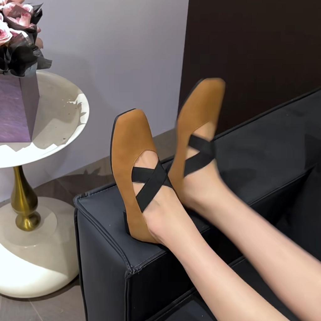 2025 Spring Square Head Light Mouth Soft Sole Single Shoes Women's French Flat Silver Ballet Shoes with Skirts Women's Shoes