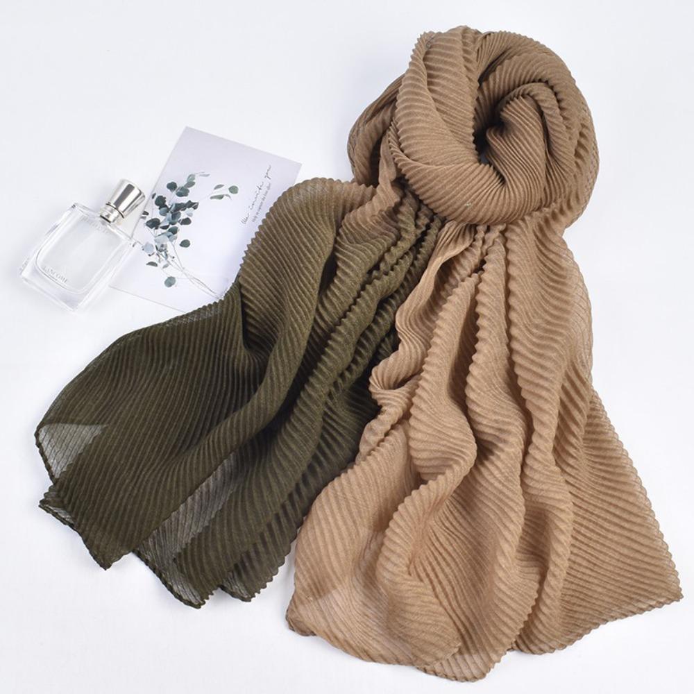 

Vintage Wrinkled Long Scarf Color-blocked Wrapped Shawl Trendy Voile Scarf Autumn Winter 3
