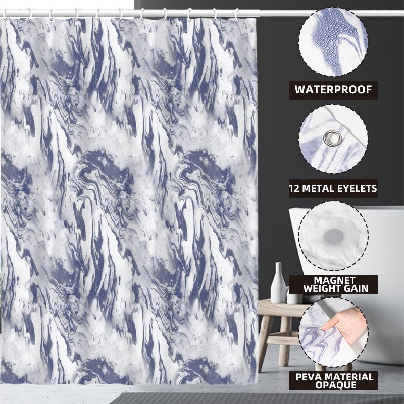 3D Printed PEVA Shower Curtain with Hooks – Thick, Waterproof, Mildew-Resistant Bathroom Partition