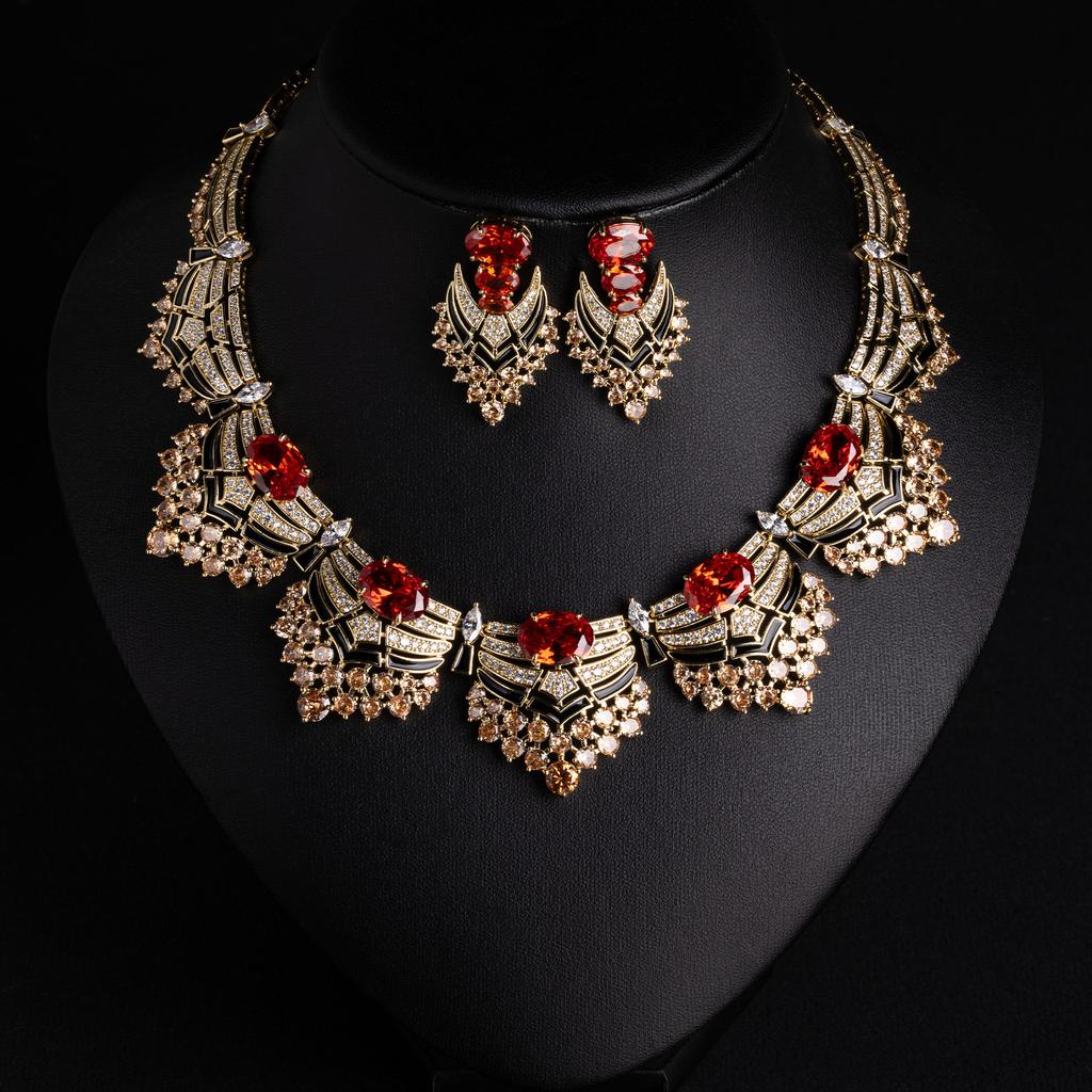 SLBRIDAL Sparkling Colorful Crystal Cubic Zircon Bridal Jewelry Set Wedding CZ Necklace Earring Women Banquet Dress Jewelry