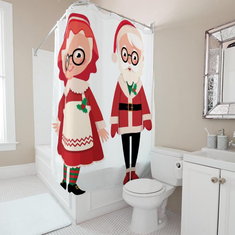 Tu Santa Claus Shower Curtain Christmas Holiday Festive Bathroom Decor Waterproof Backdrop Xmas Home Decoration Pattern Art