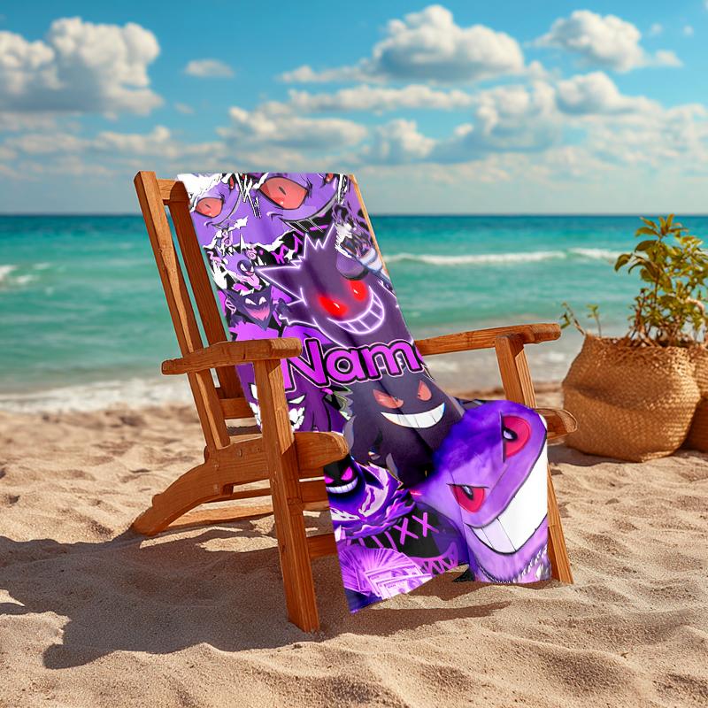Personalized customized proof beach towel with Pokémon Gengar pattern - soft, absorbent,quick-drying,perfect swimming,camping&bathing