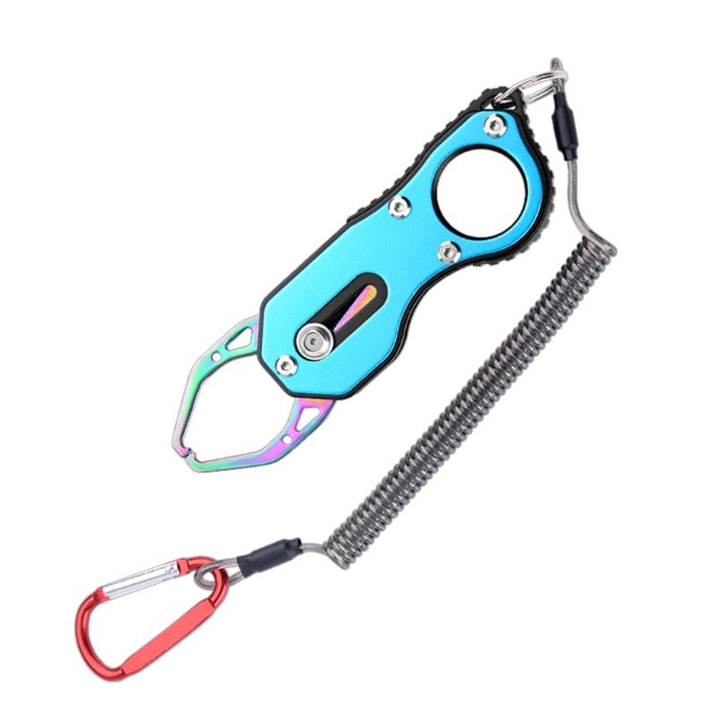 Stainless Steel Fish Grabber with Lanyard Fish Lip Gripper Portable Fish Holder Tool for Freshwater Saltwater Fishing