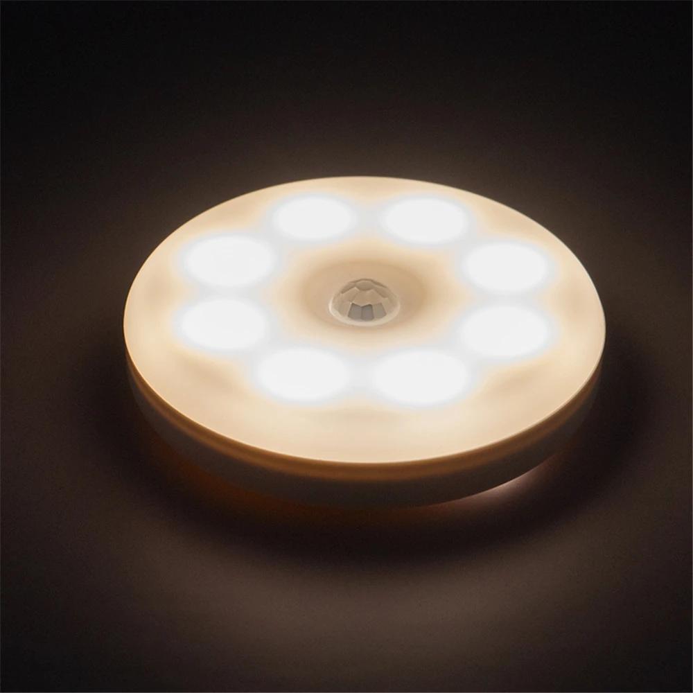 Motion Sensor LED Night Light Auto On and Off Energy-saving Nightlights USB Rechargeable Wall Lamp Cabinet Stairs Lighting