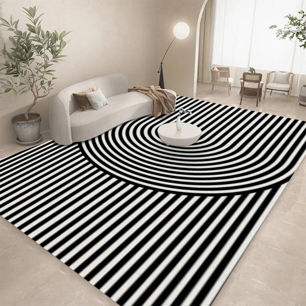 Tappeto Astratto Geometrico Lineare Bianco Nero per Soggiorno Decorazione Divano Tappetino Tavolo Cucina Stanza del Tempo Libero Tappetino Antiscivolo Halloween