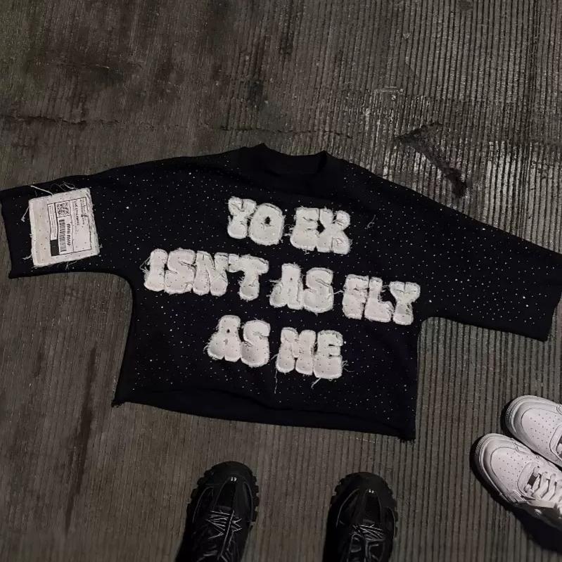 

RogueWave Готический лоскутный патч Y2k Одежда для мужчин Хип-хоп Ретро Футболка в полоску с пайетками XL