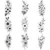 9 Stück Blumen Temporäre Tattoos für Männer Frauen Pflanze Narzisse Rose Pfingstrose Fake Tattoo Aufkleber Wasserdicht Körper Arm Tattoo Aufkleber