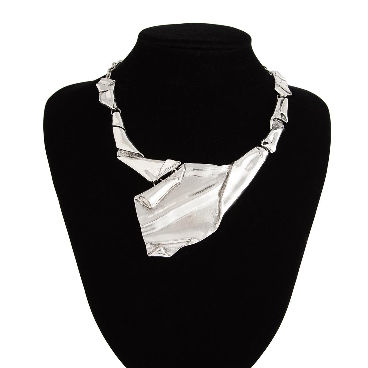 

Необычное геометрическое плиссированное ожерелье из сплава в винтажном панк-стиле, металлические аксессуары серебряный