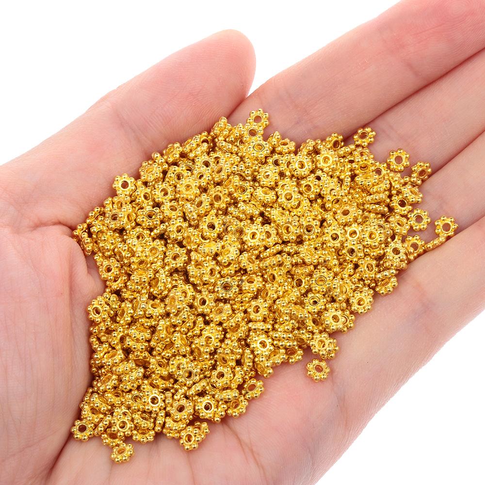 1000 PCS 4mm Gold Spacer Beads Flower Flower Loose Beads Gold Bead Spacers  Earring