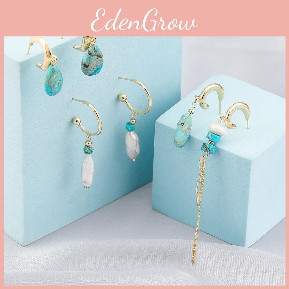 Creative Asymmetrical Pearl Natural Stone Earrings Fashionable Alloy Design Geometric