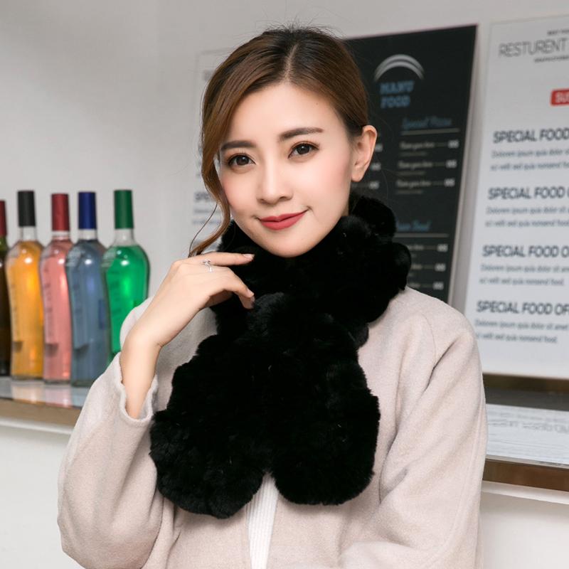 Women Scarf Winter Fur Scarf Real Rex Rabbit Fur Korea Muffler Scarf Ladies Mufflers чёрный