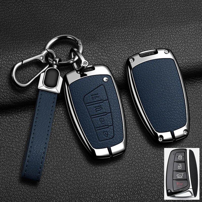 Zinklegierung Leder Auto Schlüsselhülle Hyundai Grand Santa Fe 3Dm Ix45 Ix35 Genesis Dh Grandeur Azera Hg Equus Schlüsselhülle