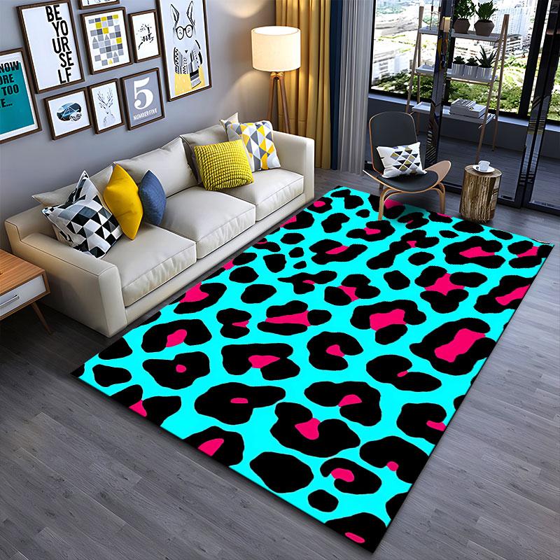 Leopard Print Turquoise Carpet suitable as a non-slip mat for the living room or bedroom sofa