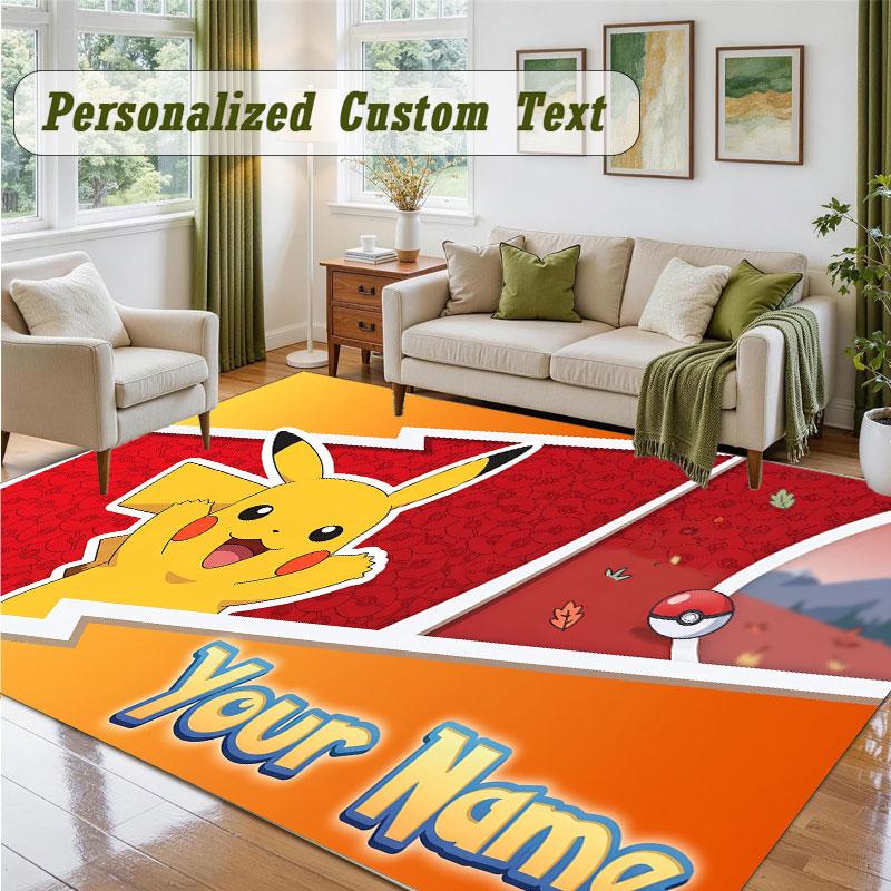 Crystal Velvet Square Rug Custom NamePokémon Pattern Non Slip Home Floor Decor Rug