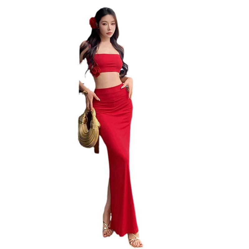 Thai Design Holiday Show Figure Dress Set Beautiful Sexy Suspender Skirt Two-piece Set