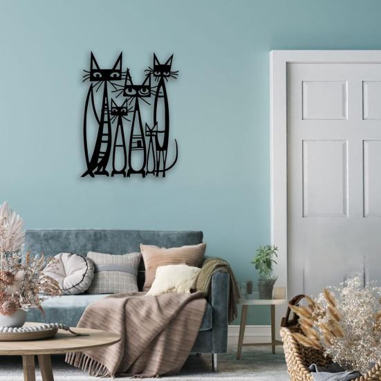 Modern Wall Hanging for Living Room Metal Cartoon Cat Art Decor Bedroom, Creative Artistic Iron Silhouette Sculpture, Minimalist Animal Ornament Home