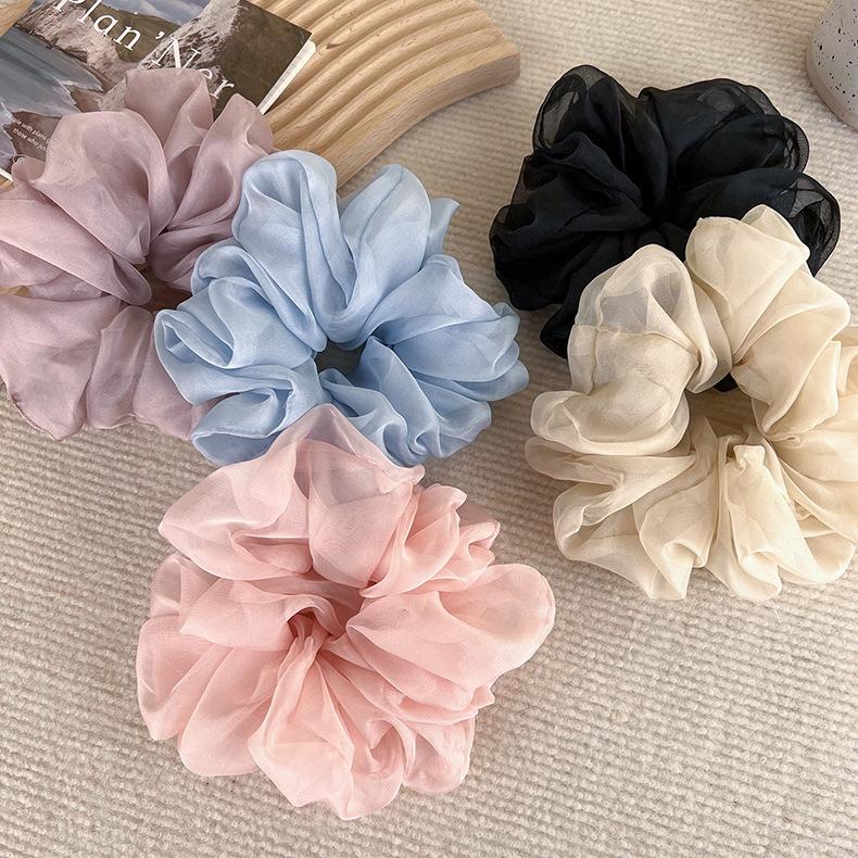 Solid Soft Color Mesh Yarn Scrunchies Elastic Hair Ties for Women and Girls High Ponytail Fashion Accessory Casual Headwear
