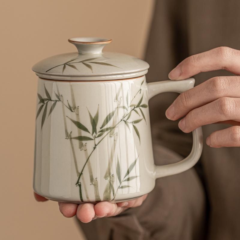 Green Bamboo Ceramic Mug with Lid Tea Infuser Office Cup High Quality Drinking Cup