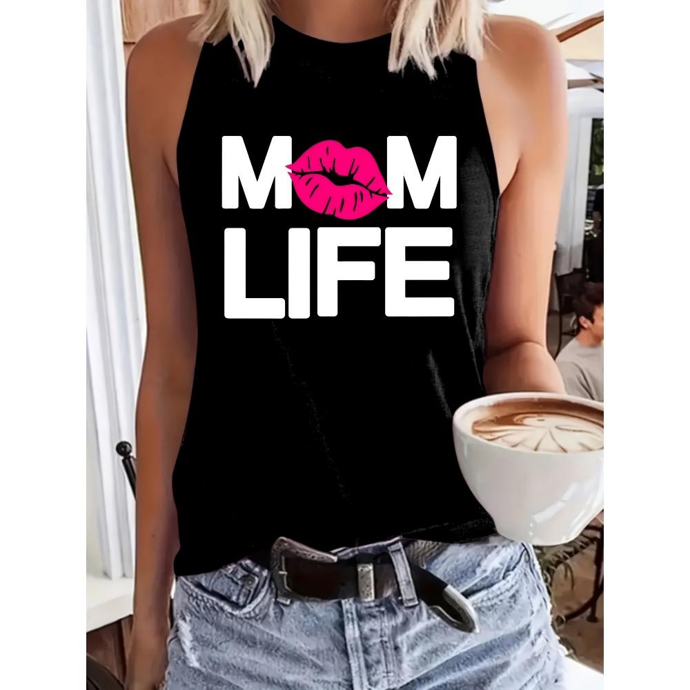 Women s plus size vest, mom s lifestyle, lip print, sleeveless S