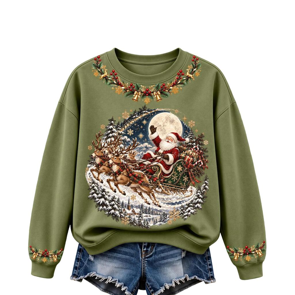 Women's Christmas Print Long Sleeve Top Casual Comfortable Fall Winter Shirt
