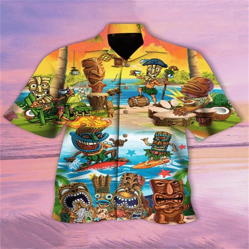 Camisas Hawaianas Transpirables Sueltas con Estampado 3D Modernas Geniales de Moda Tops para Fiesta en la Playa Mangas Cortas Verano para Hombre