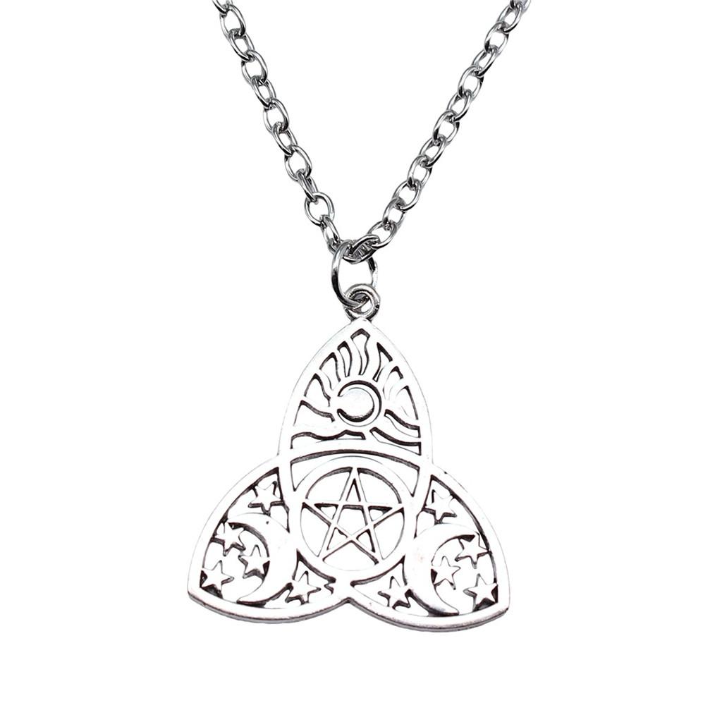 Pentagram keltisk knut hänge stjärna Halsband måne sol Smycken Amulett hantverk 45 cm eller 70 cm lång kedja