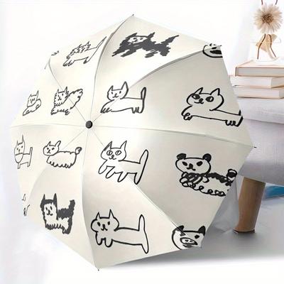1pc Cat, Pet Automatic Open/close Folding Umbrella, Compact Portable Travel Umbrella, Perfect Birthday/Christmas, Cute Umbrella, Durable Con