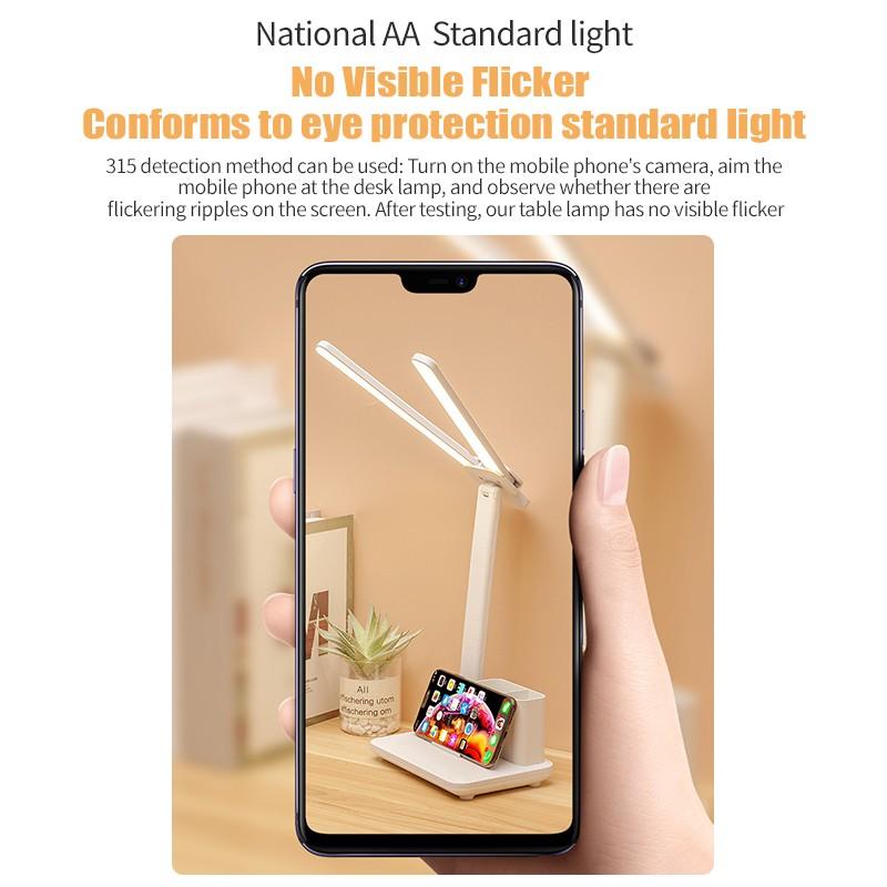 USB Rechargeable Table Lamp Adjustable Brightness Eye Protection Desk Light Touch Dimming Table Light LED Double-Head Desk Lamp With Holder