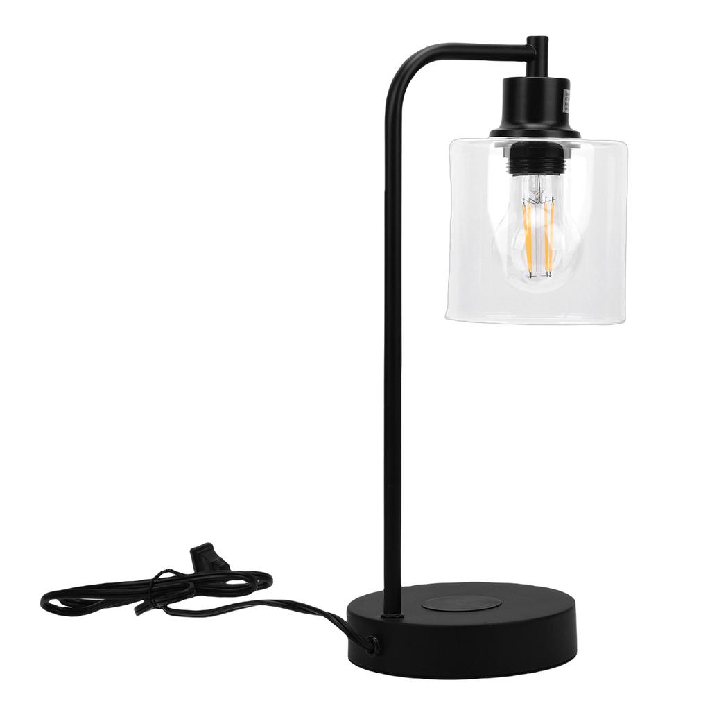 Industrial Table Lamp with Wireless Charger USB Port Touch Control 3 Levels Brightness Bedside Lamp for Bedroom Guest