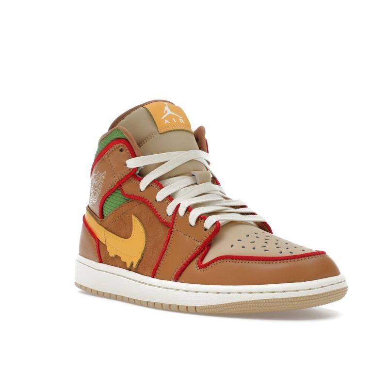 Air Jordan 1 Mid SE Cheeseburger Men Sneakers Brown Flax Sesame IB7403-224