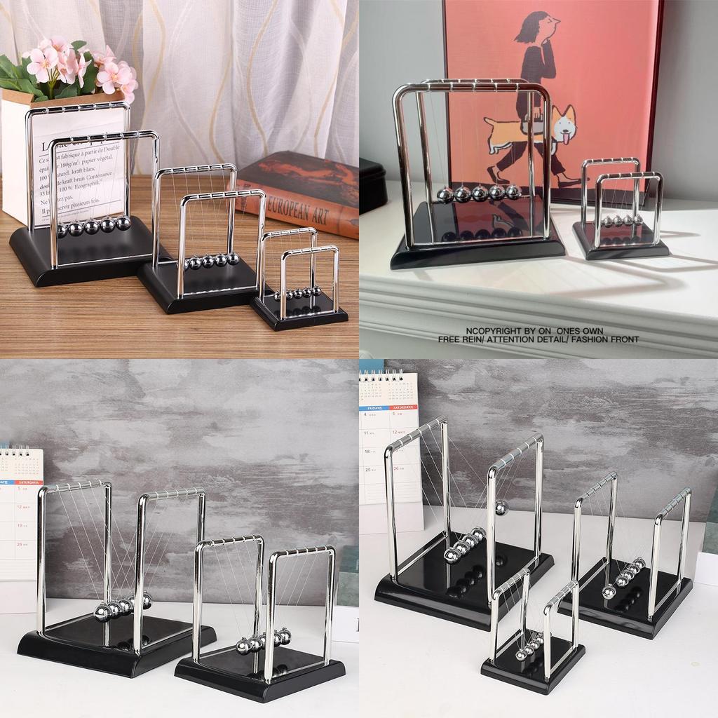 Modern Simple Plastic Newton's Cradle Physics Decor Stress Relief Desk Toy With Black Base