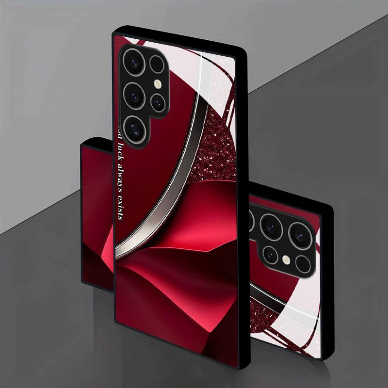 Advanced Red Pleated Texture Tempered Glass Phone Case Suitable for Samsung Galaxy S26 S25 S24 S22 S21 S20 FE/Ultra/Plus