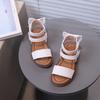 Little Girl's Sandals Gladiator Style Black White Children Sliders Flat Pu Leather Fashion Hook-loop Kids Summer Shoes 21-30