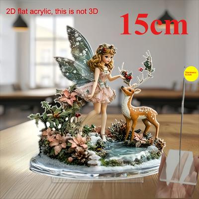 Fairy and Deer 2D Flat Acrylic, Ornament, Tabletop Decoration, Suitable for Office, Living Room, Party, Christmas, Halloween