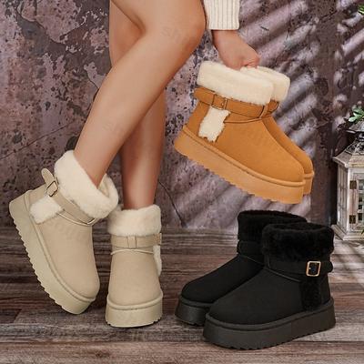 Women Platform Snow Boots 2026 Winter New Plush Thicken Cotton Shoes Fashion Buckle Strap Height Increase Comfortable Warm Shoes