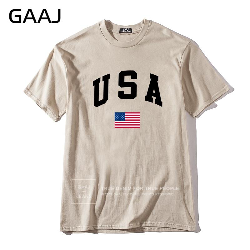GAAJ USA America Flag Men T Shirt Top High Quality 100 Cotton Tshirts For Man Tshirt Printed Brand Clothing Casual Streetwear