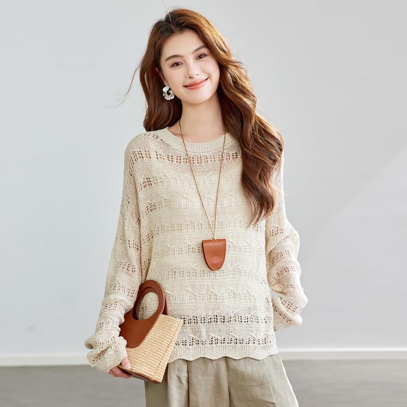 CARBAMMI Women's Lightweight Openwork Long Sleeve Knit Pullover Top