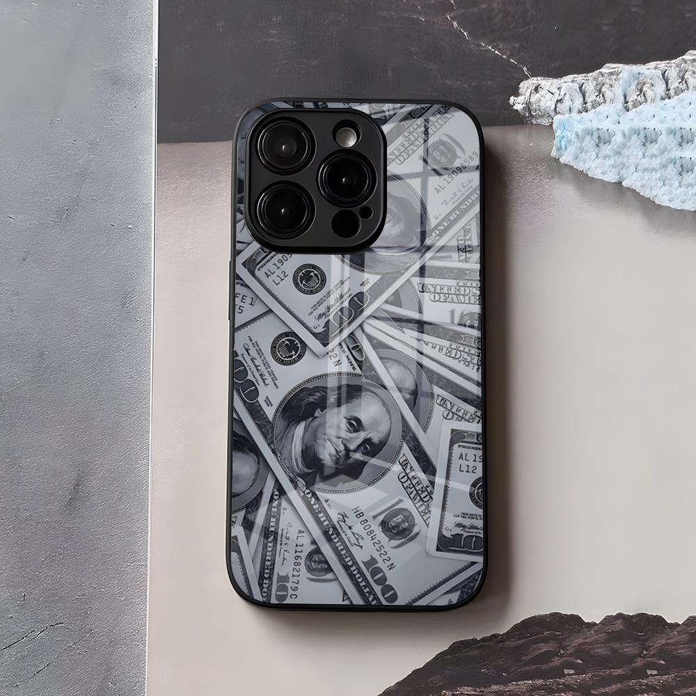Graffiti Money Pattern Phone Case For IPhone 17 Air 16 E Pro Max 15 14 13 Mini 12 Pro 11 Max Plus Black Glass Cover