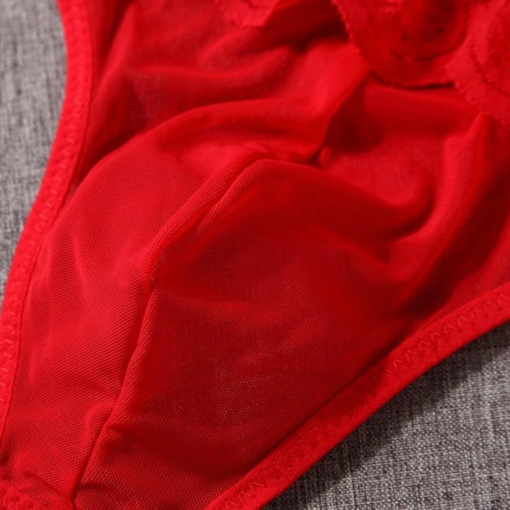 Underpants Men's Sheer Lace Panties Ruffle Belt Male Open Crotch Briefs Newlywed