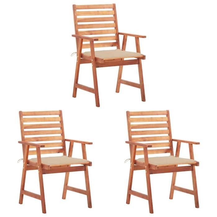 VidaXL Lot de 3 Chaises à Manger d'Extérieur avec Coussins, Sièges de Terrasse, Chaises à Dîner, Meubles de Patio Jardin, 3064350