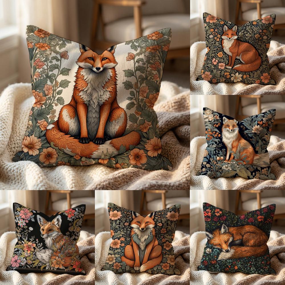William Morris Art Fox Cushion Cover Multi-Scene Pillow Cover for Home & Car - Reversible, Soft & Durable for Daily Use