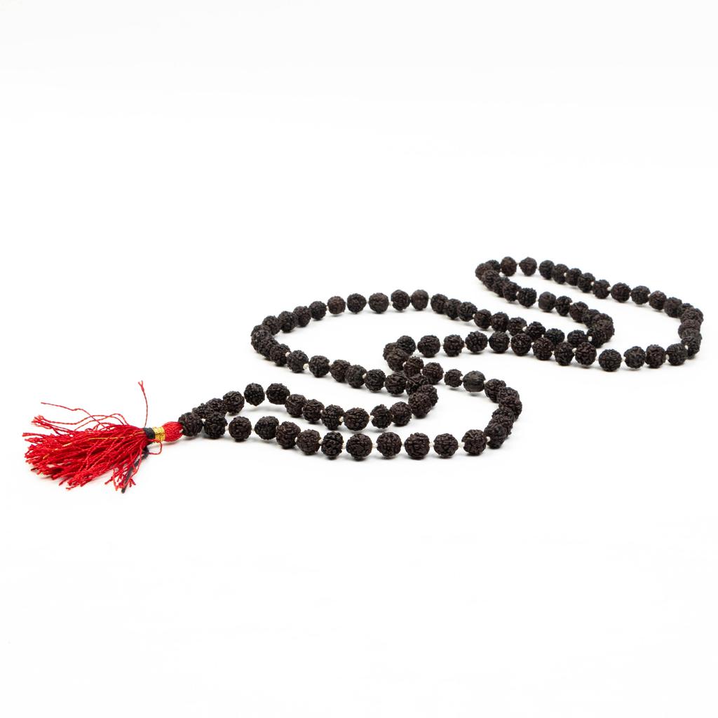 Black Rudraksha Mala 7 MM | Natural Rudraksha Beads Necklace | Meditation and Yoga Beads | Hindu Prayer Necklace | Sacred Jewelry | Unique Gift