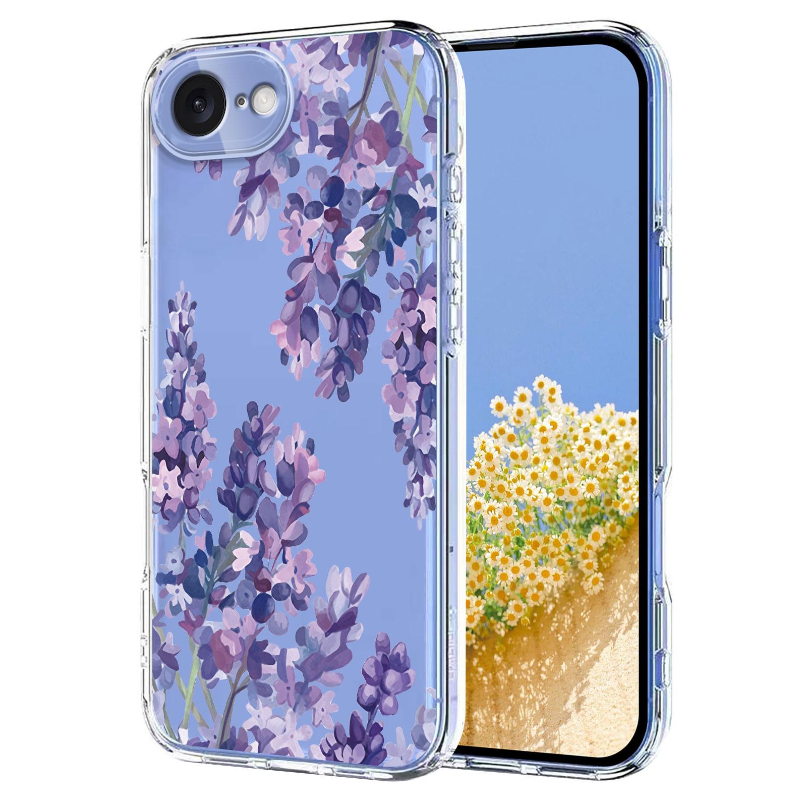 

For iPhone 16e Case Butterfly Floral Pattern Printing TPU Phone Back Cover Wisteria