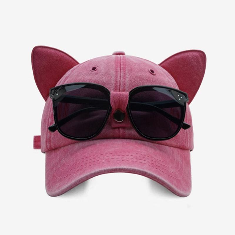 Unisex Cute Cat Ears Decoration Baseball Caps Outdoor Adjustable Personality Glasses Aviator Hat Casual Sunscreen Hat