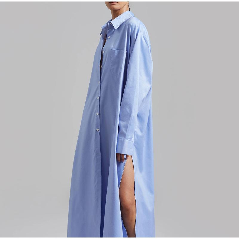 

Повседневное минималистичное длинное платье для женщин с лацканами, прямое, в стиле пэчворк, однобортное, свободное, женское, 2025, весна-лето, одежда, новинка One Size синий