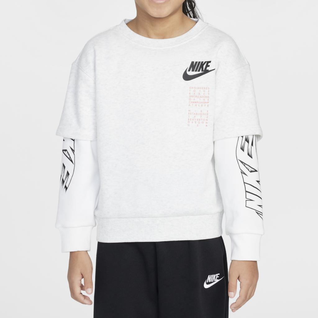 Nike Sportswear On The Move Faux Two-Piece Comfortable Stylish Pullover Drop Shoulder Long Sleeve Kids Tops Birch IB8206-051