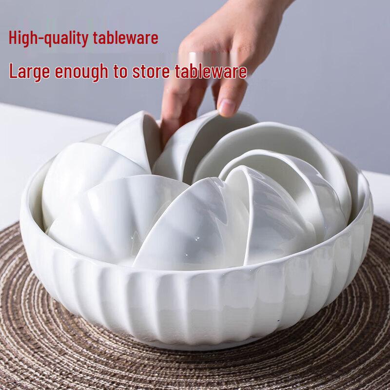 Youxia Pure White Shell-Edge Ceramic Serving Bowl