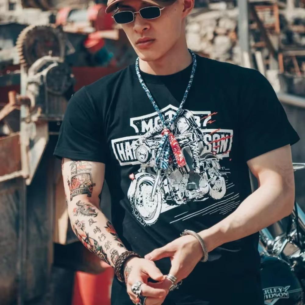 Top Motorcycle Streetwear Print T Shirt For Men Goth Grunge Man Tee Shirts Anime Clothing Quick-drying Chic Korean Style Loose