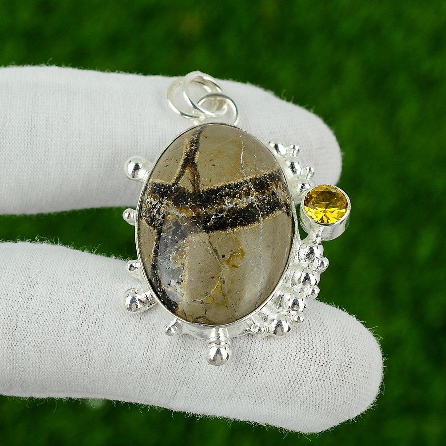 

Birthday Gift For Her Natural Septarian Gemstone Pendant 925 Sterling Silver